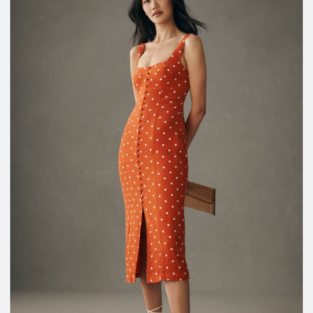 ANTHROPOLOGIE MAEVE polka dot button front midi dress 2 - Picture 1 of 6